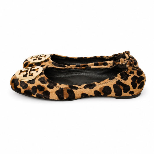 100% Genuine Leather and Calf Hair Tory Burch Reva Leopard Ballet Flats Size 7