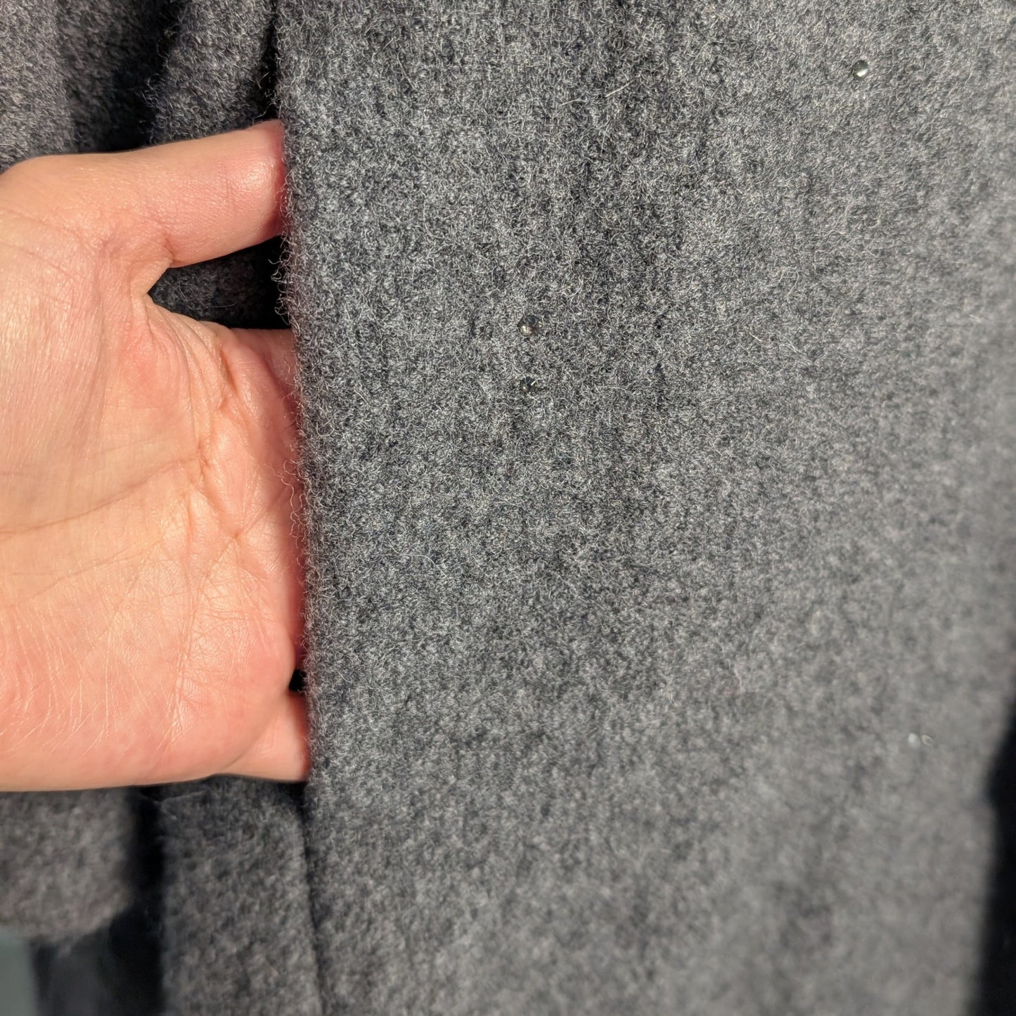 Upcycled Charcoal Wool Coat with Austrian Crystal Raindrop Embellishment