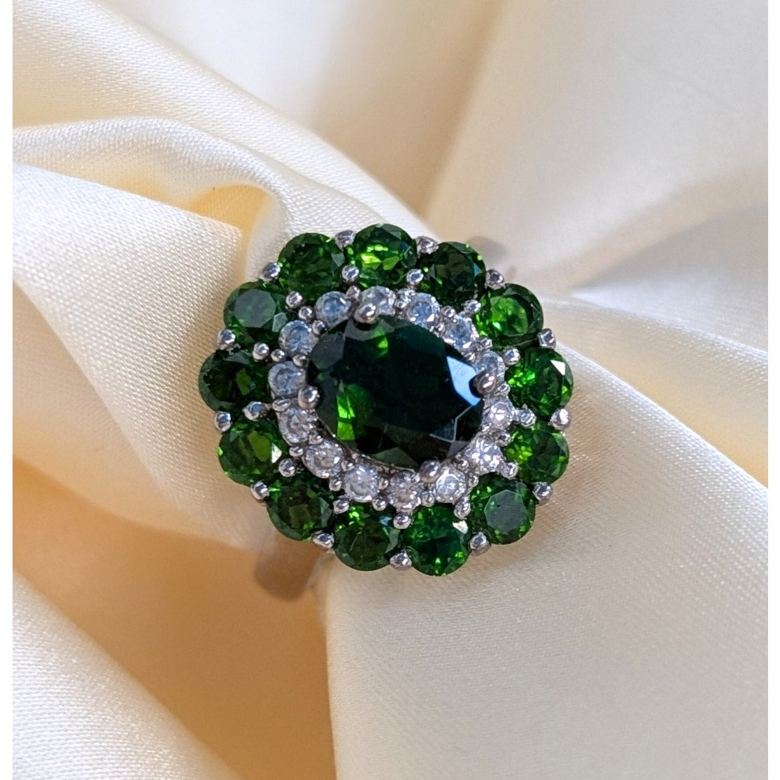 925 Sterling Silver Chrome Diopside, Pearl & Diamond Accent Earrings