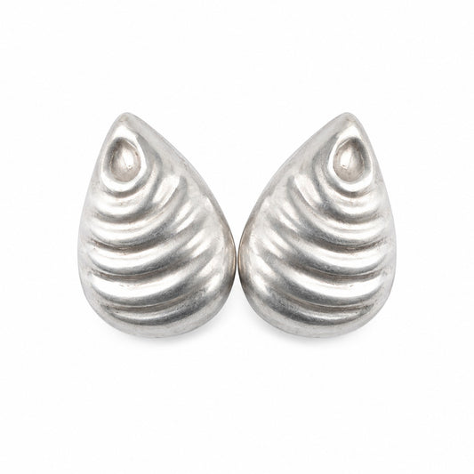 Vintage Taxco Mexico 925 Sterling Silver Clip-On Statement Earrings Large Modernist Teardrop