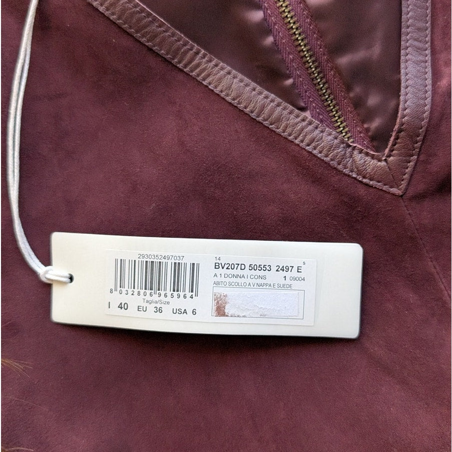 NWT Stefanel Lamb Leather Suede Dress US 6 Burgundy