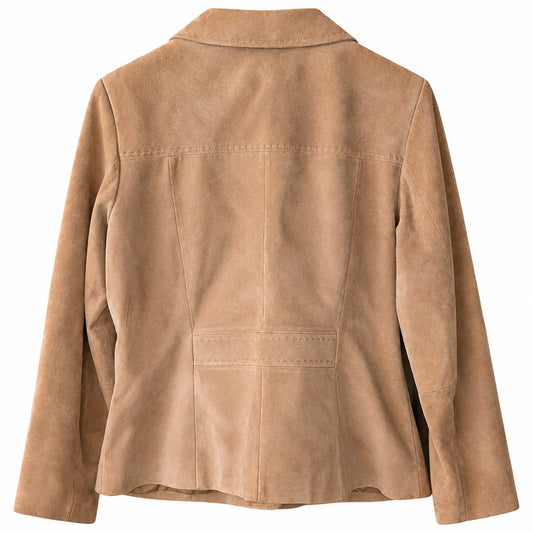 Margaret Godfrey Tan Suede Leather Blazer Jacket 3-Button Lined Size 14