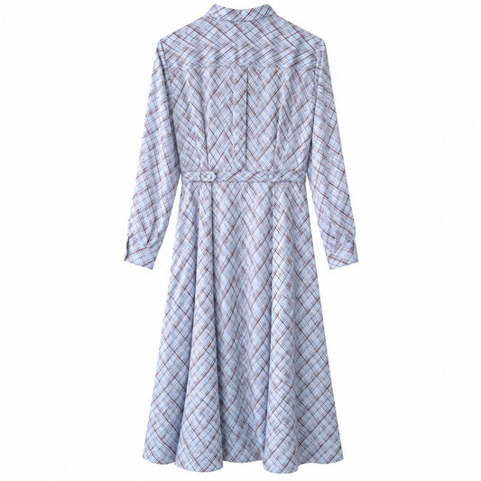100% Silk Equipment Femme Blue Red Print Long Sleeve Fit Flare Midi Dress Size 4