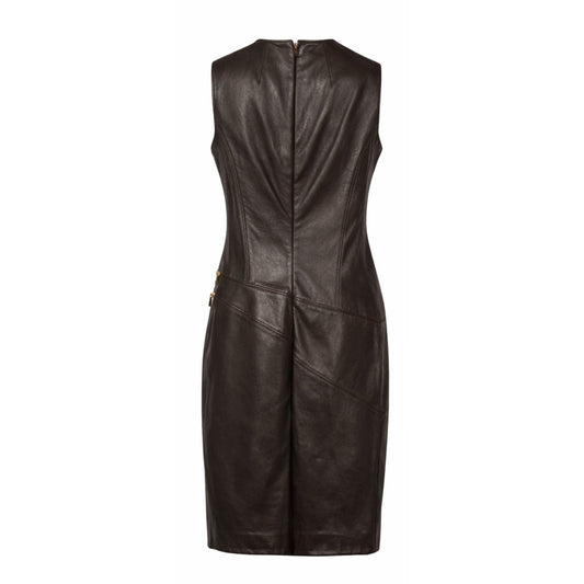 Michael Kors Chocolate Brown 100% Genuine Leather Midi Dress Gold Zips