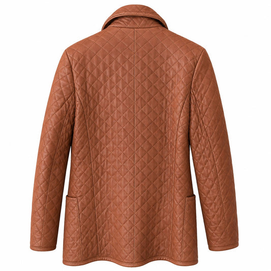 Dana Buchman Cognac Brown Quilted Genuine Leather Jacket Snap Front Size S