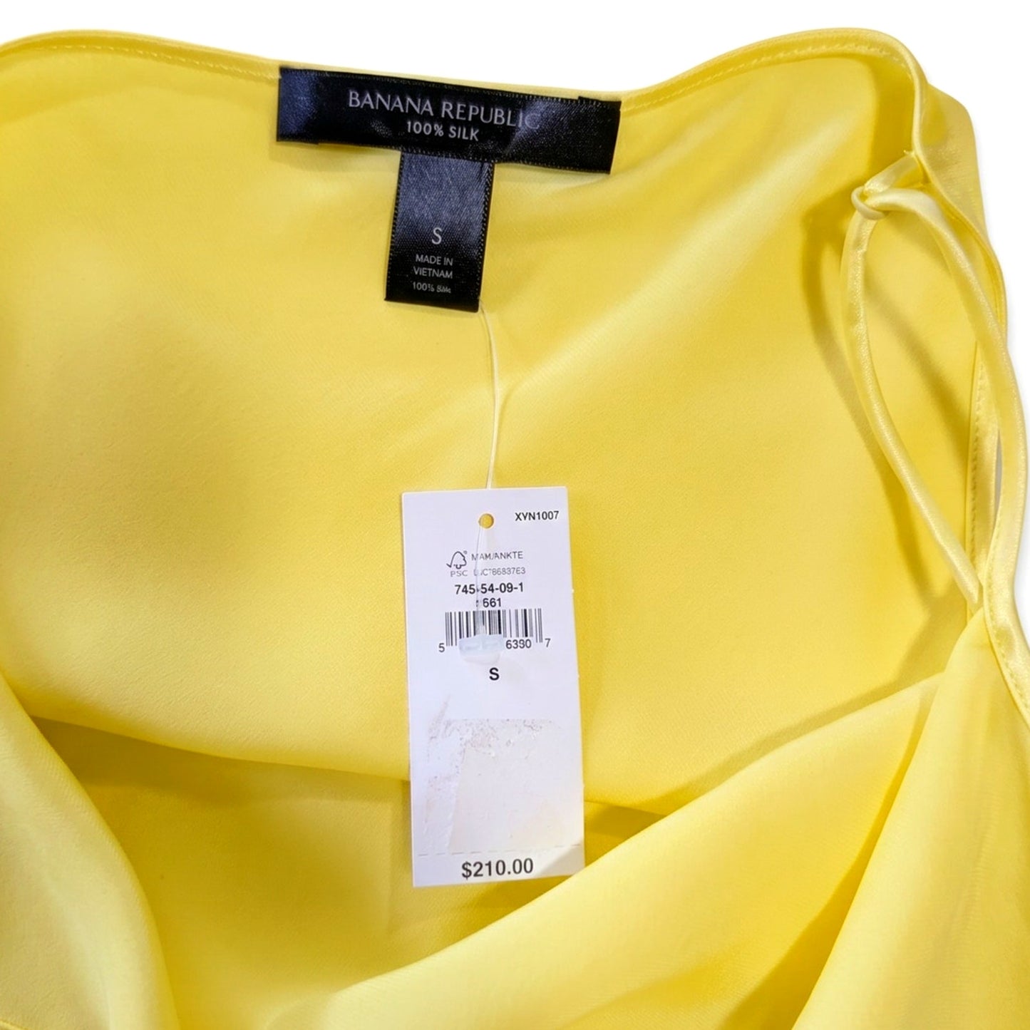 NWT 100% Silk Banana Republic Lemon Yellow Satin Slip Maxi Dress | Spaghetti Straps | Side Slit