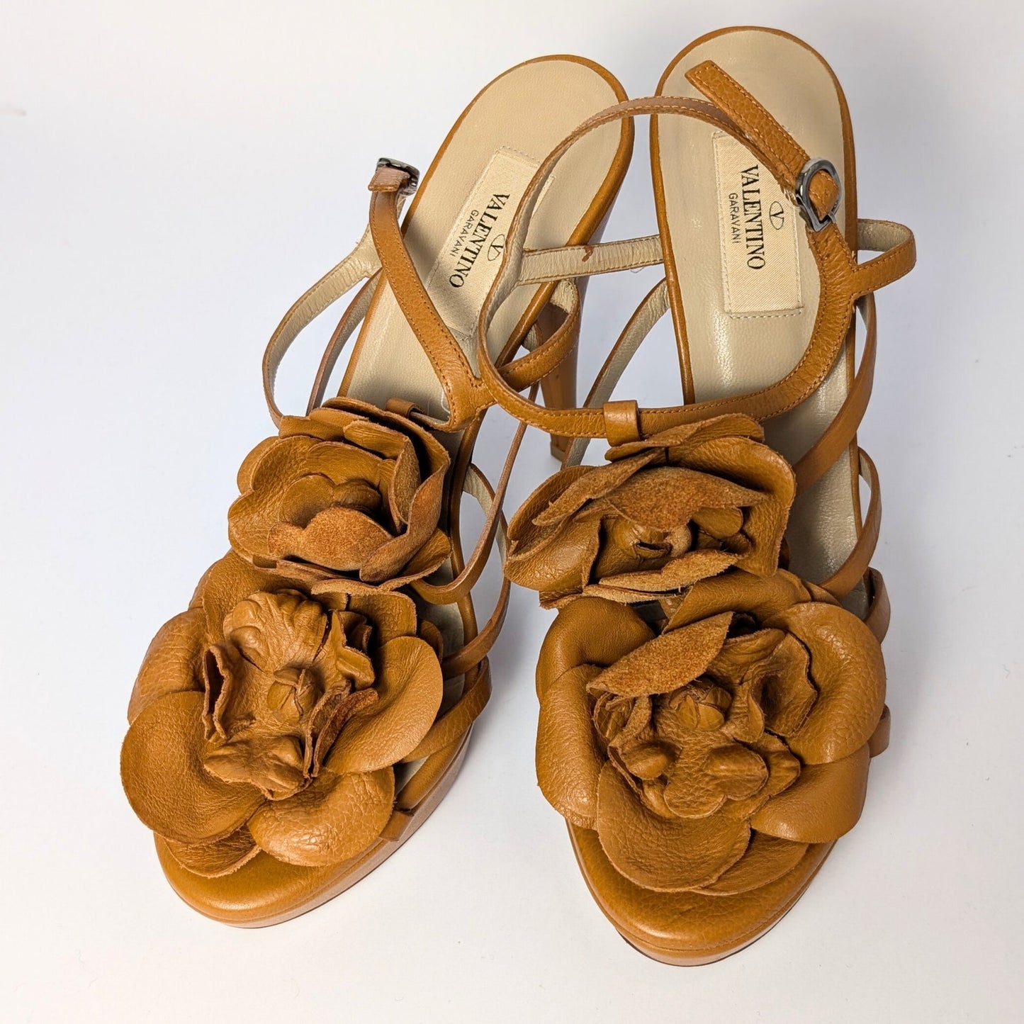Valentino Garavani Orange Leather Floral Platform Sandals