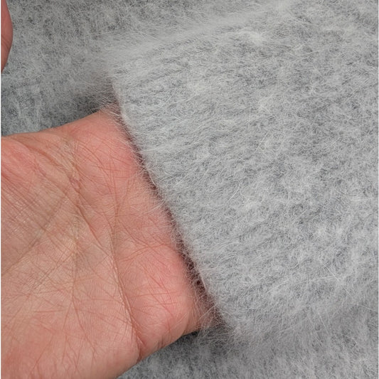 Gray Fuzzy Wool Angora Feel Cowl Neck Tunic Sweater, Oversized