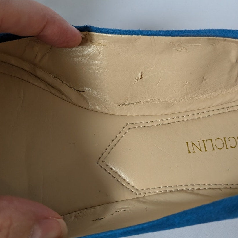 NWT 100% Genuine Leather Enzo Angiolini Eashiana Blue Suede Ballet Flats Size 8.5 M