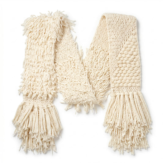 Free People Chunky Alpaca Wool Blend Fringe Scarf, Ivory, Oversized Long Knit
