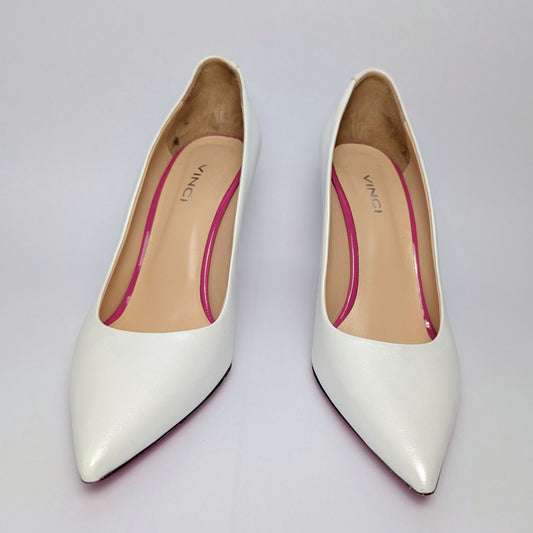 Vinci White Pearly Stiletto Heels with Fuchsia Sole Size 42