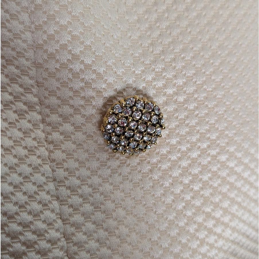 Cream Textured Rhinestone Button Jacket Blazer