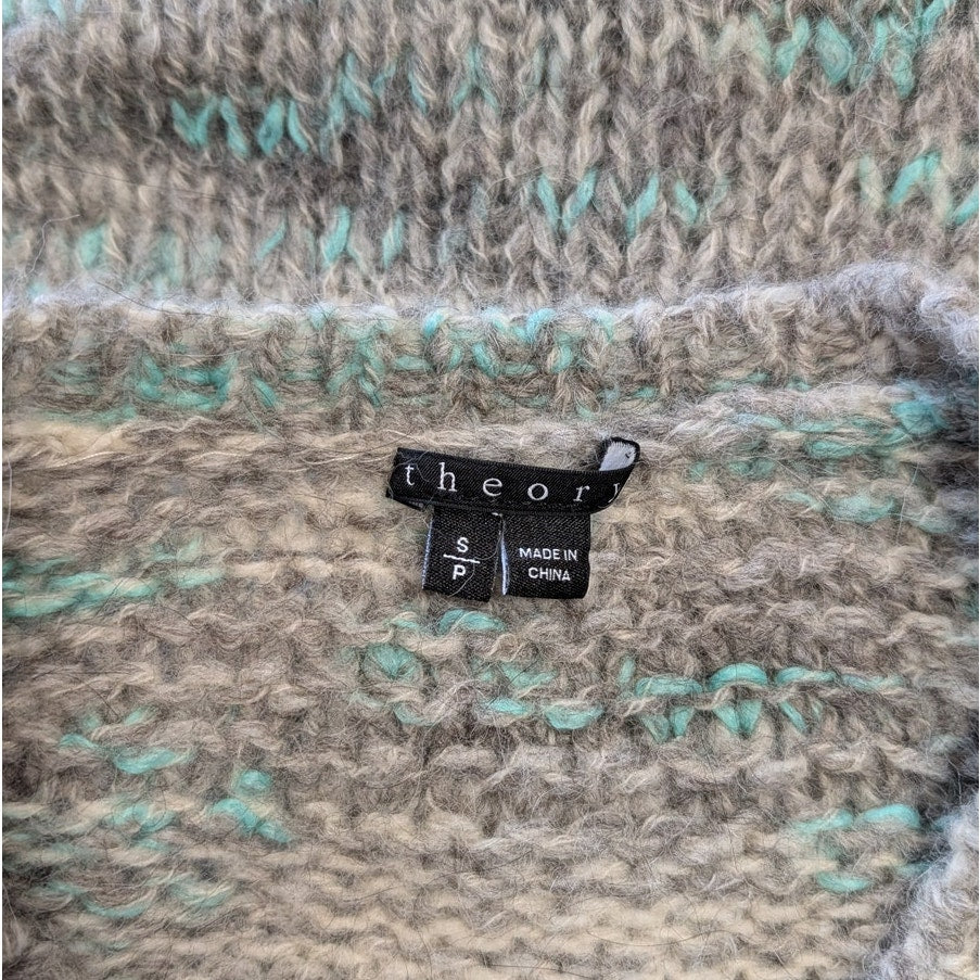 Theory Wool Alpaca Blend Space Dye Crew Neck Sweater, Gray Mint, Size S/P
