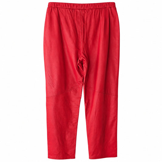 Vintage Red Leather Pants Pull On Elastic Waist Lined Size M