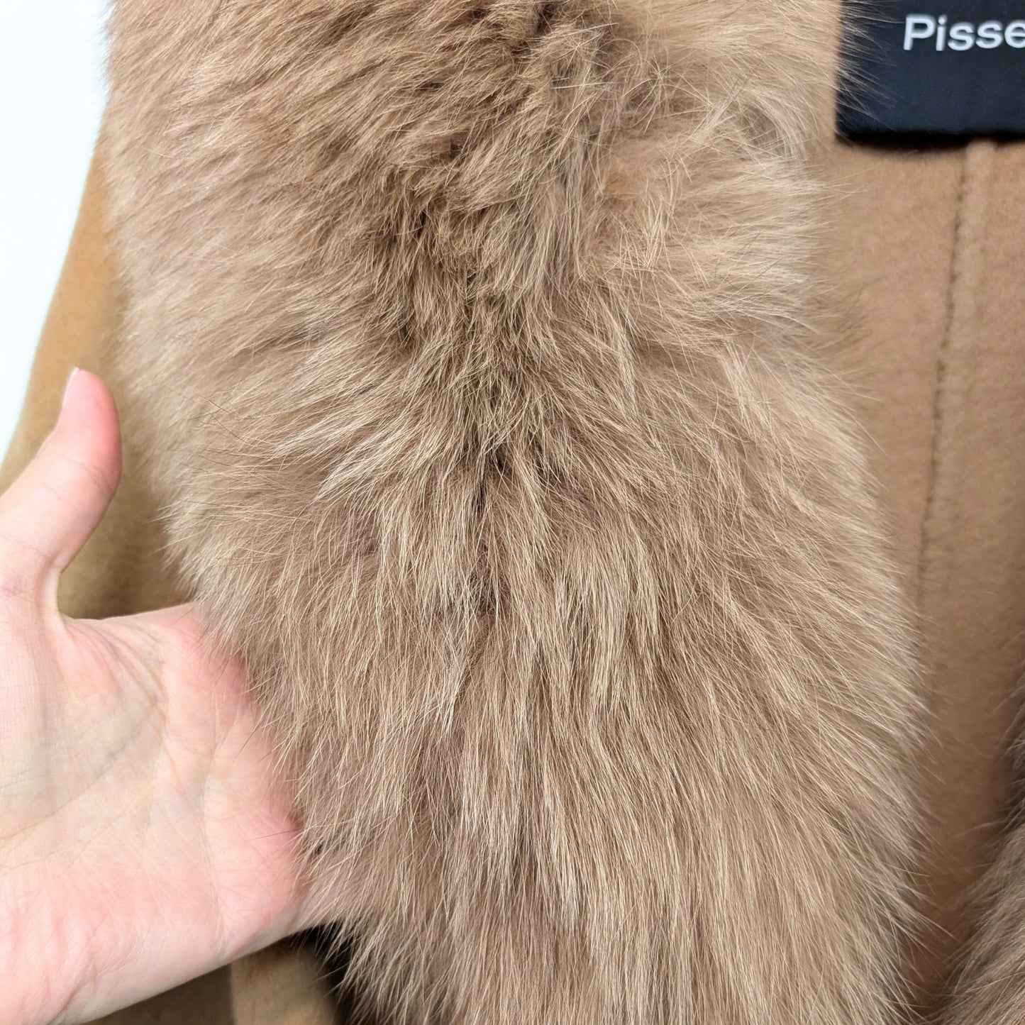 Pissenlit Camel Wool Cashmere Wrap Coat with Fox Fur Collar