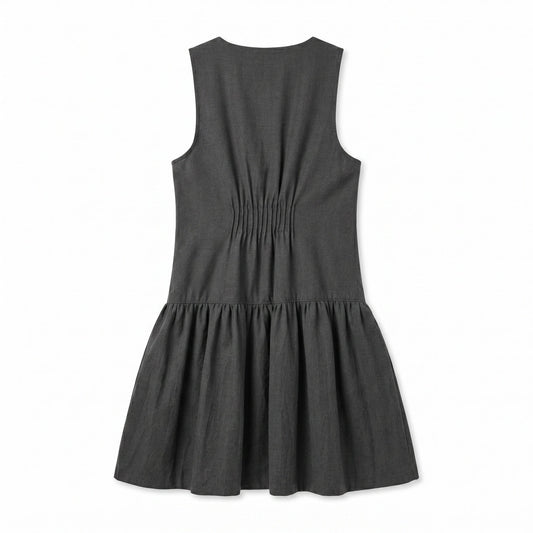 100% Wool Charcoal Free People Sleeveless Vest Mini Dress Button Front Drop Waist V Neck