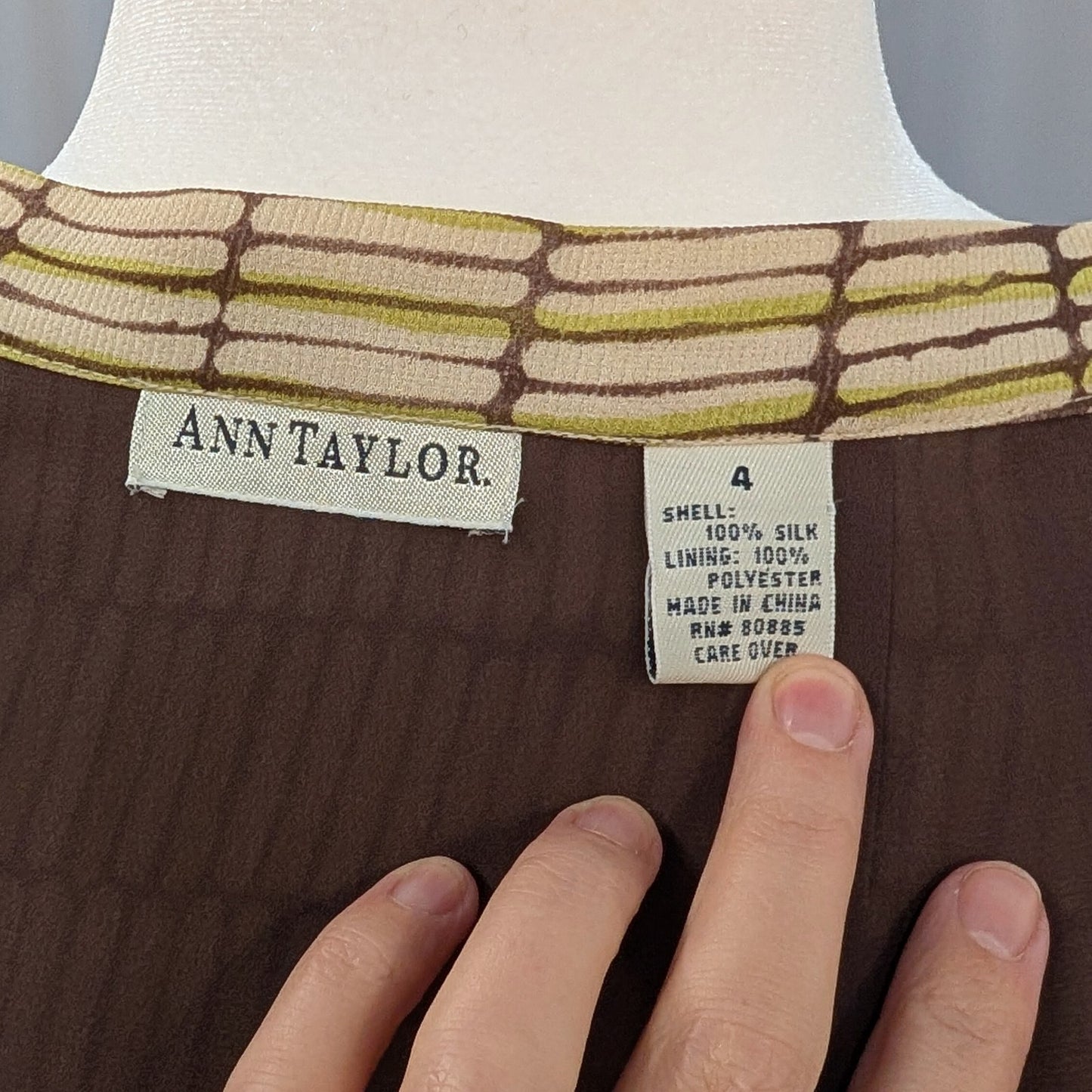 100% Silk Ann Taylor Chartreuse Brown Abstract Print Pencil Skirt | Size 4