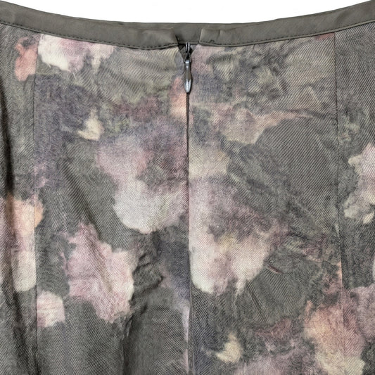 DKNY 100% Wool Floral Midi Skirt Size 12 Gray Pink Pleated A-Line