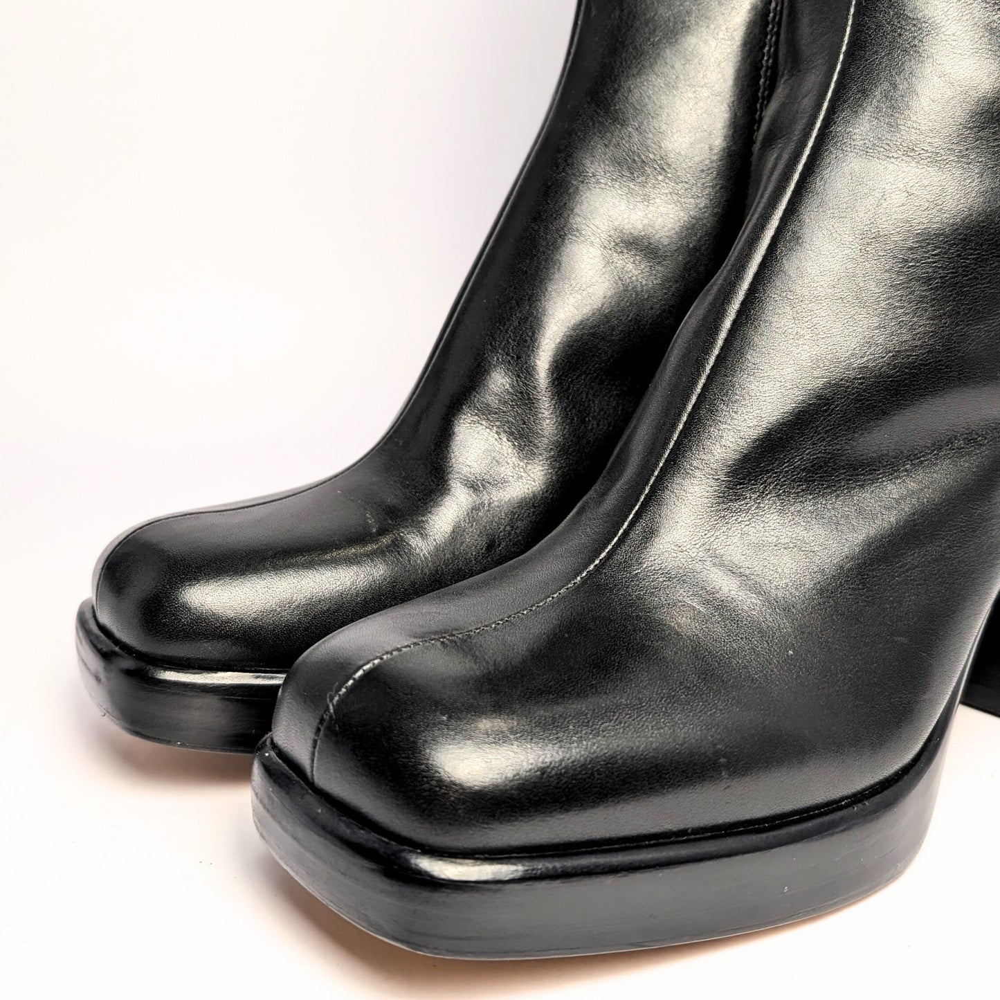 Rag & Bone Black Leather Platform Block Heel Boots Square Toe