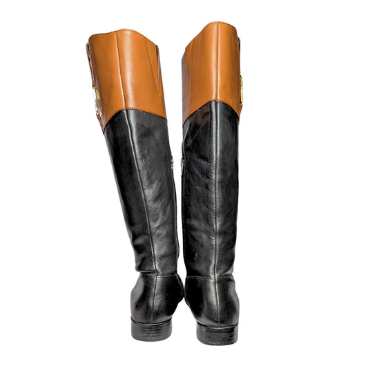 Ralph Lauren Two-Tone Leather Knee-High Riding Boots – Size 8.5