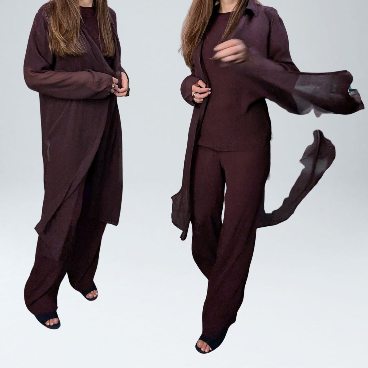 Georgiou Studio Burgundy 100% Silk Crinkle Top and Wide Leg Pants Set 4 / 6P