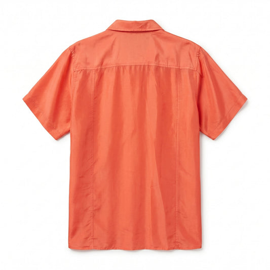 NWT 100% Silk Orange Coral Short Sleeve Blouse | Vintage | M