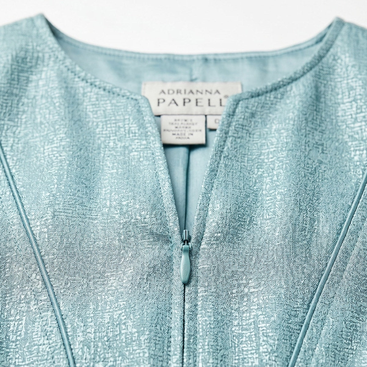 100% Silk Adrianna Papell Teal Aqua Metallic Silk Blazer Jacket | Size 12