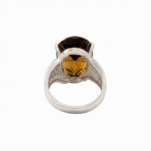 Vintage 925 Sterling Silver Whiskey Citrine Ring Size 5.5 Oval Statement Ring
