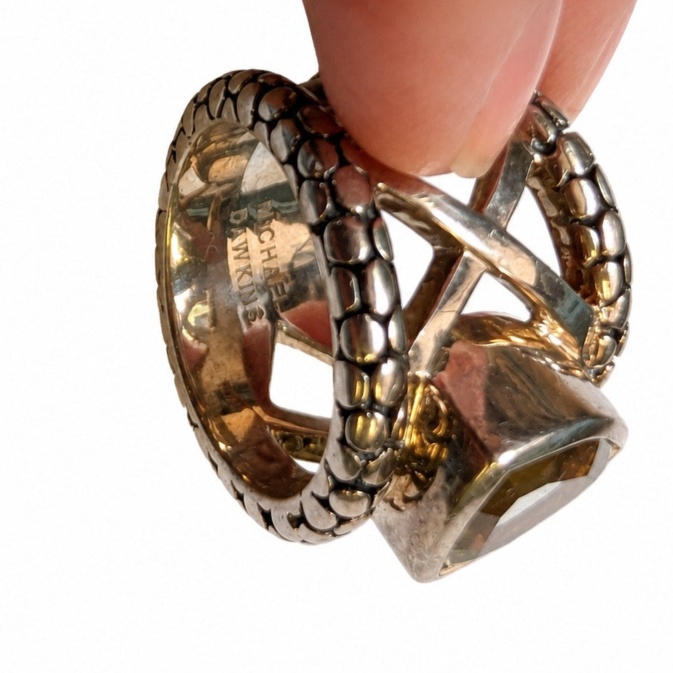 Michael Dawkins Sterling Silver Citrine Statement Ring Size 6