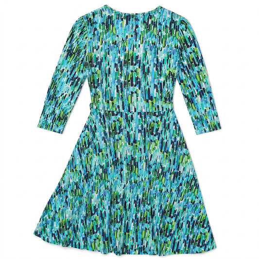 Beige Brand Aqua Teal Green Mosaic V-Neck Wrap Dress | 3/4 Sleeves