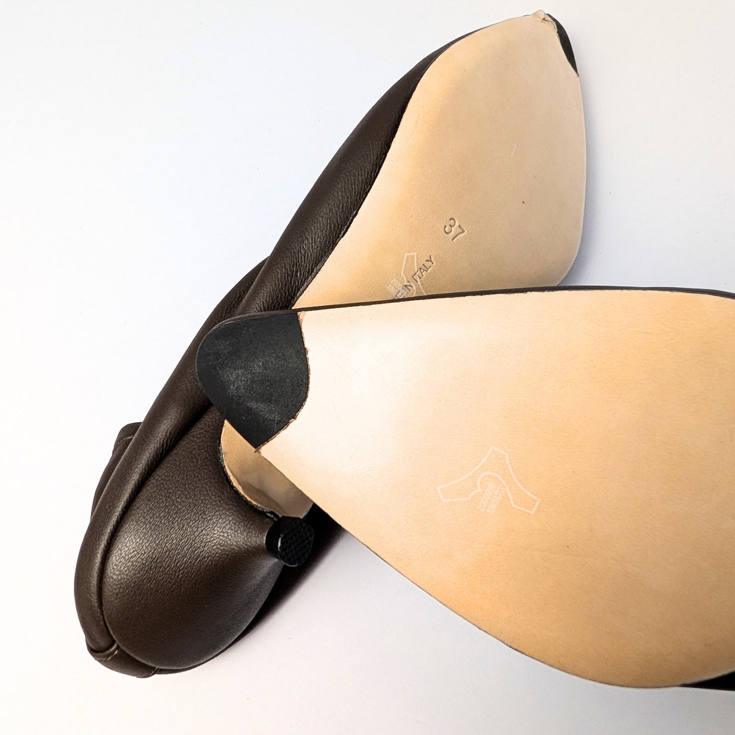 The Row Brown Leather Kitten Heel Pumps Almond Toe Liisa