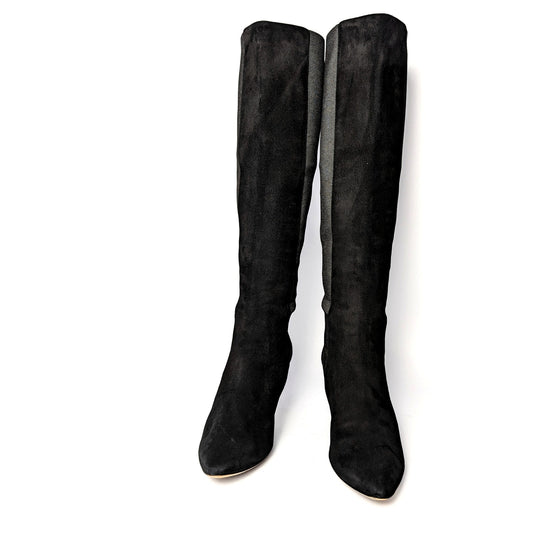 Jimmy Choo Faith 85 Black Suede Ankle Boots with Stretch Panels IT 37.5