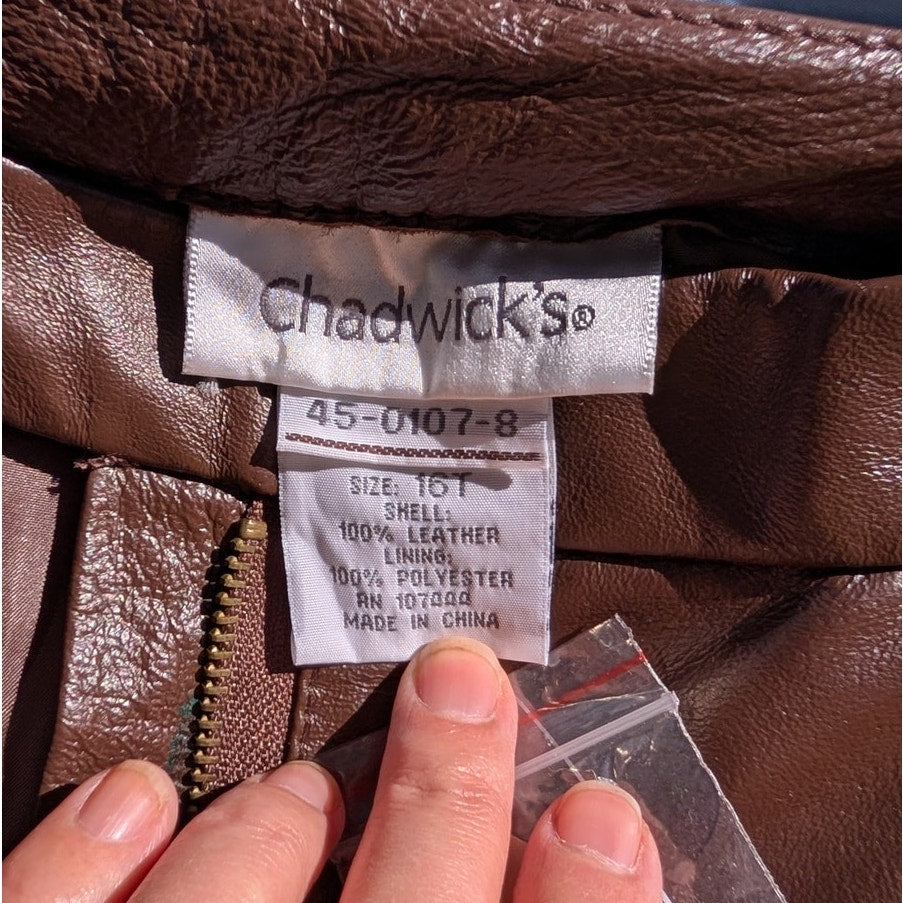 NWT Chadwick's Brown Genuine Leather Pants Straight Leg Lined Size 16 Tall