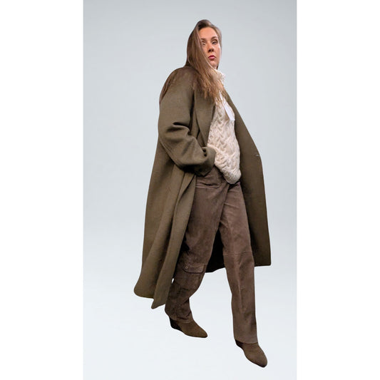 Mango Olive Green Wool Blend Double-Breasted Coat - 2XL