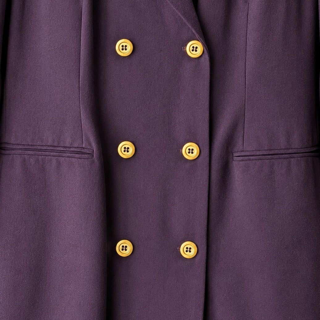 Vintage Harve Benard Plum Purple Wool Double Breasted Long Blazer Coat 18W