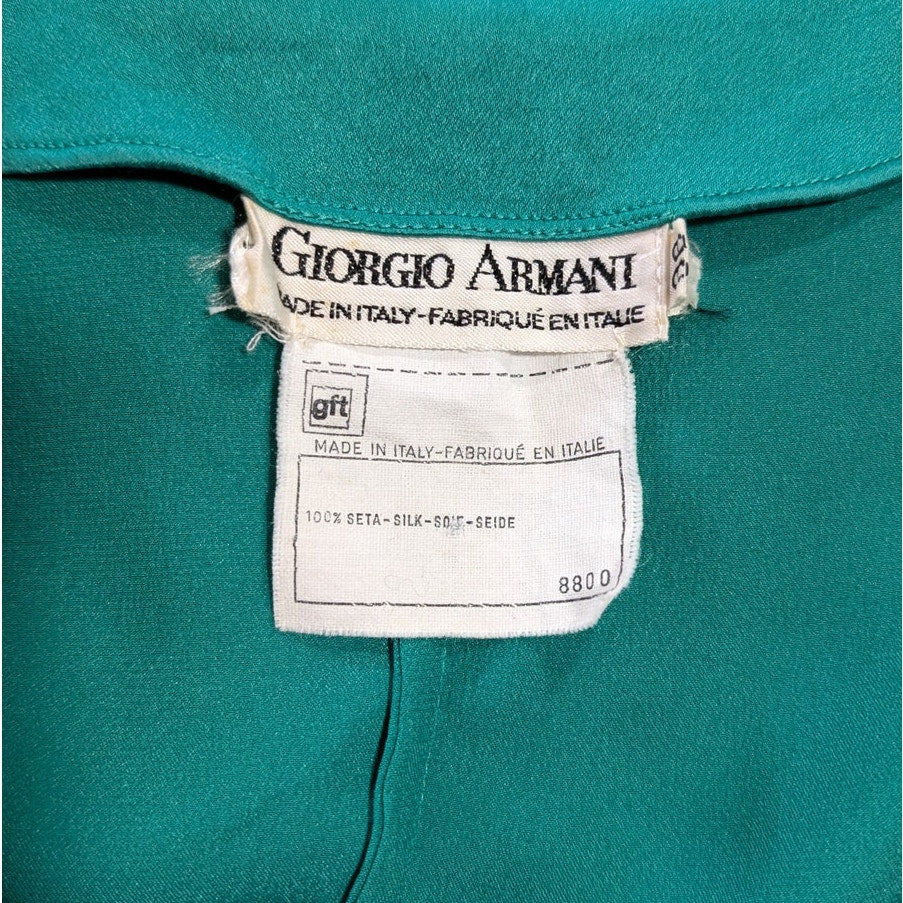 100% Silk Satin Giorgio Armani Emerald Teal Peplum Blouse IT38 / US 2