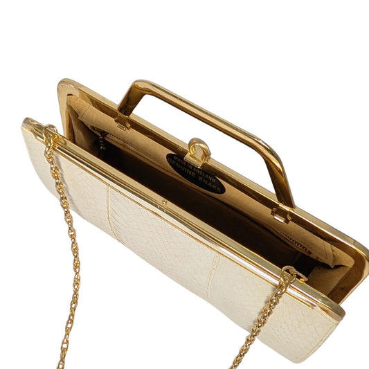 100% Genuine Snake Skin Vintage Clutch Made in England White Gold Leather Lined Evening Bag