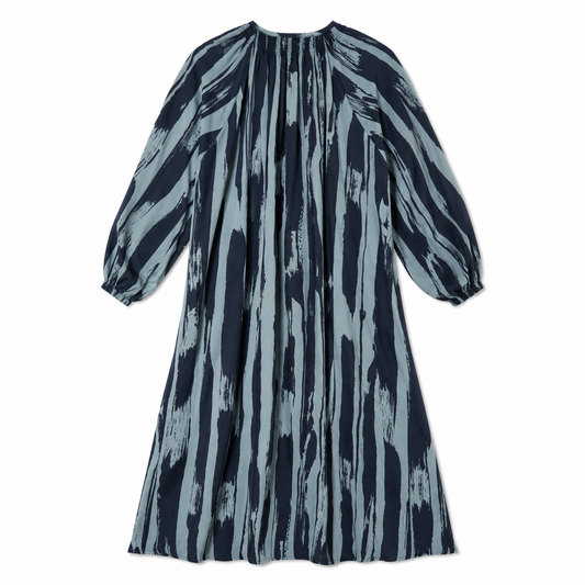 100% Silk Navy Abstract Brushstroke Midi Dress Tucker by Gaby Basora | S