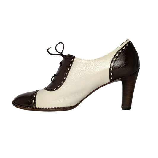 Ferragamo Two-Tone Leather Lace-Up Heels – Size 8