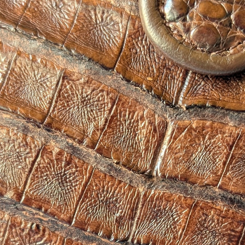Vintage Genuine Crocodile Clutch Bag Medium Brown Structured Exotic Leather