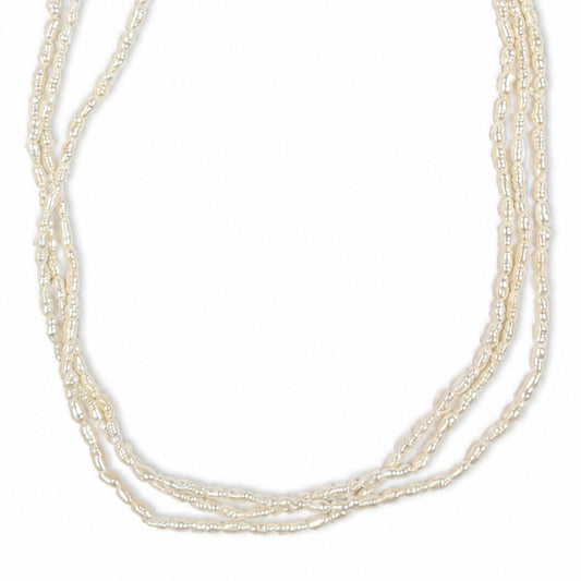 3 Strand Freshwater Pearl Necklace & Bracelet Set White Pink Luster