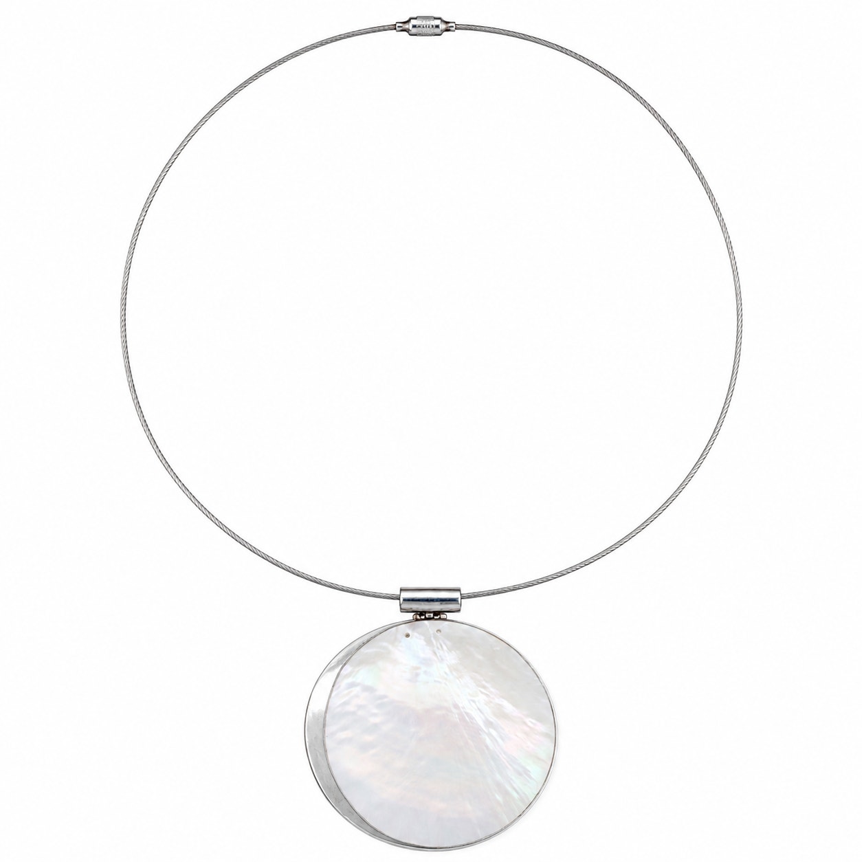 925 Silver and Mother of Pearl Statement Pendant Necklace Iridescent Shell 16.5"