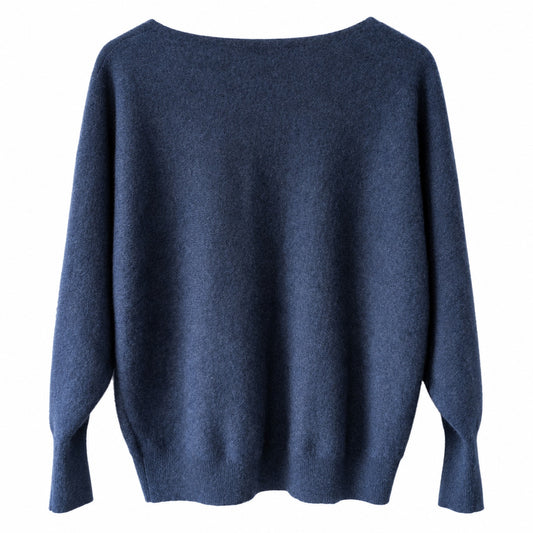 Tahari 100% 2-Ply Cashmere Dolman Sleeve Sweater, Heather Blue, Size XL