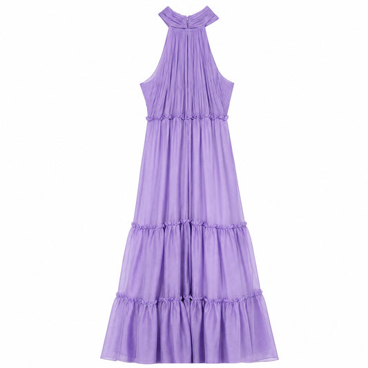 Lena Mac Duggal Lavender Halter Bow Tiered Maxi Dress 8