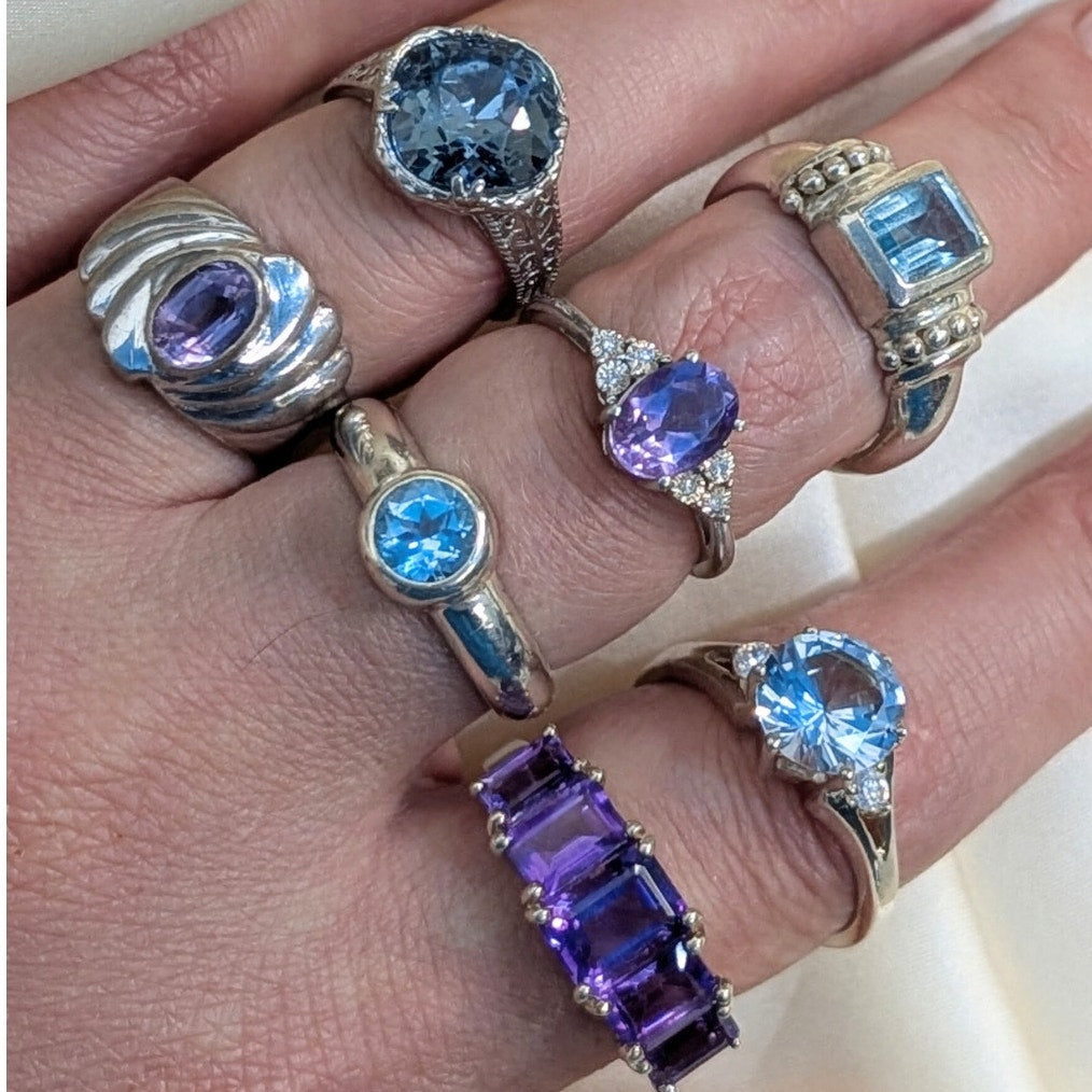 Vintage 925 Sterling Silver Amethyst Ring Size 7 Sculptural Statement Ring