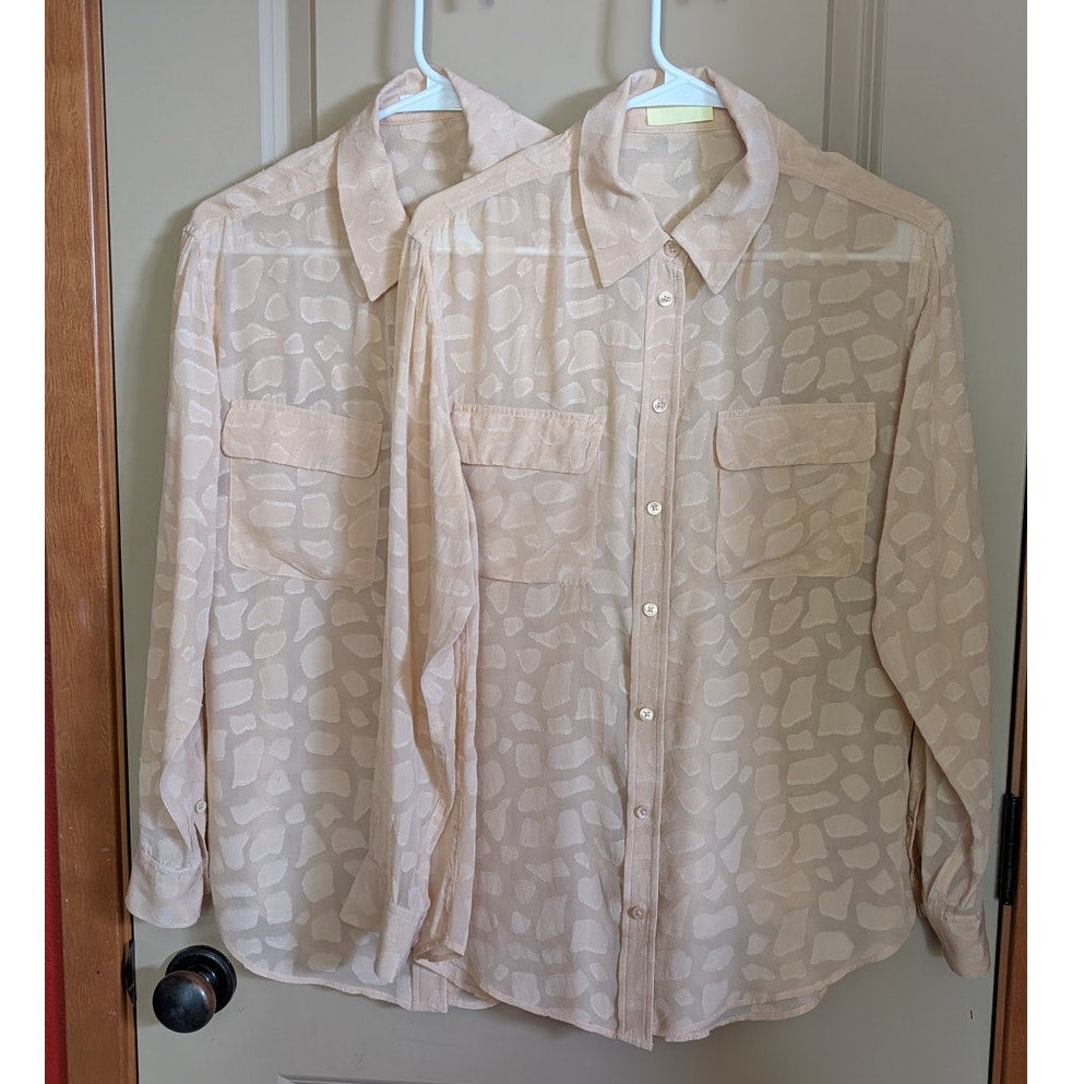 100% Silk Equipment Femme “Savannah” Silk Blouse Neutral Textured Print