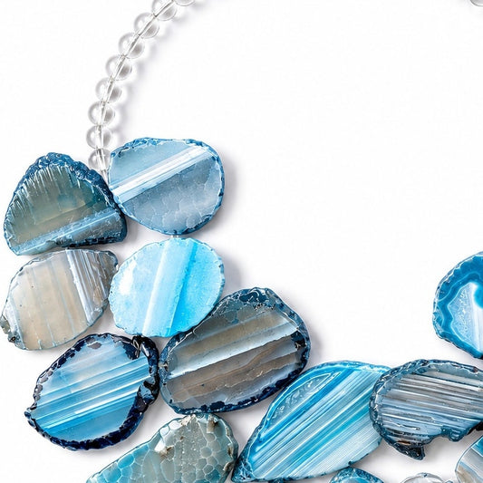 Barse Blue Agate Statement Necklace 925 Sterling Silver Natural Stone