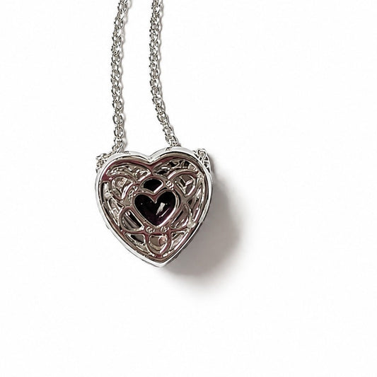 925 Sterling Silver Heart Crystal Necklace Purple & Lavender Halo 18"