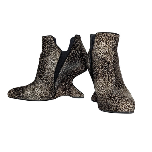 Stuart Weitzman Calf Hair Wedge Booties Sculptural Heel