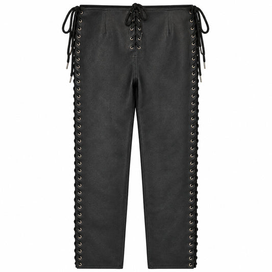 RARE Black Genuine Leather Lace-Up Pants 2XL